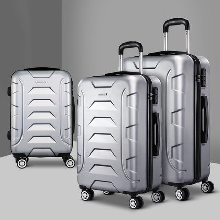 Wanderlite 3Set 20-24-28 Inch Luggage with TSA Lock Spinner Carry On Hard Shell Travel Suitcase Luggage Case Silver.