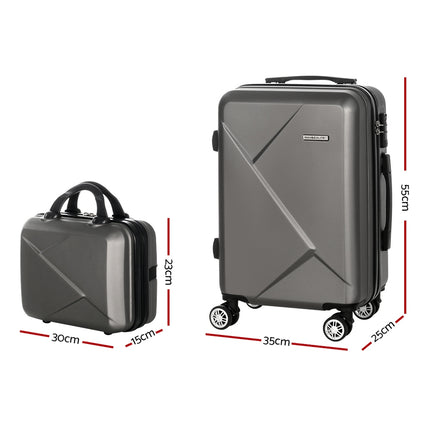 Wanderlite 2Set 20 Inch Luggage Case with 12 Inch Handheld Luggage Box Hard Shell Travel Suitcase TSA Lock Dark Grey.