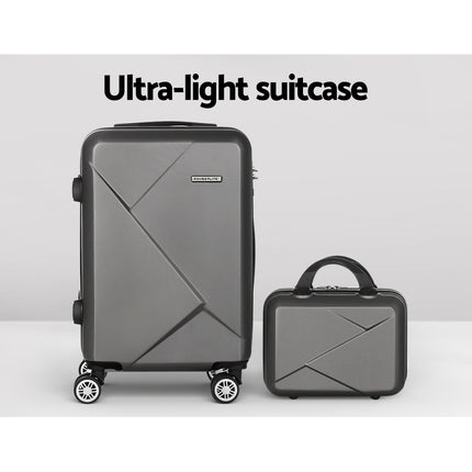 Wanderlite 2Set 20 Inch Luggage Case with 12 Inch Handheld Luggage Box Hard Shell Travel Suitcase TSA Lock Dark Grey.