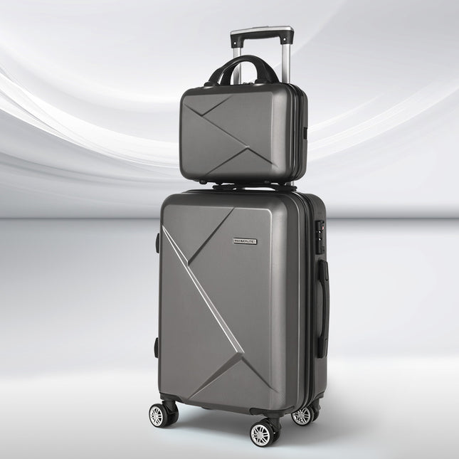 Wanderlite 2Set 20 Inch Luggage Case with 12 Inch Handheld Luggage Box Hard Shell Travel Suitcase TSA Lock Dark Grey.