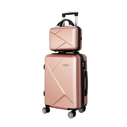 Wanderlite 2Set 20 Inch Luggage Case with 12 Inch Handheld Luggage Box Hard Shell Travel Suitcase TSA Lock  Rose Gold.