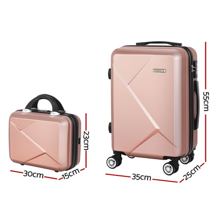 Wanderlite 2Set 20 Inch Luggage Case with 12 Inch Handheld Luggage Box Hard Shell Travel Suitcase TSA Lock  Rose Gold.