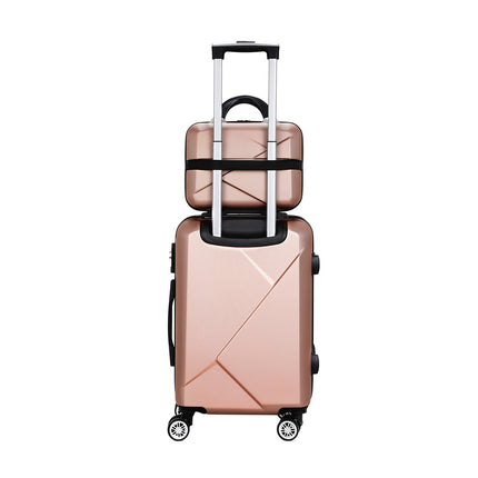 Wanderlite 2Set 20 Inch Luggage Case with 12 Inch Handheld Luggage Box Hard Shell Travel Suitcase TSA Lock  Rose Gold.