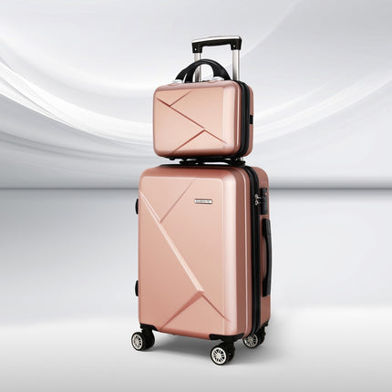 Wanderlite 2Set 20 Inch Luggage Case with 12 Inch Handheld Luggage Box Hard Shell Travel Suitcase TSA Lock  Rose Gold.