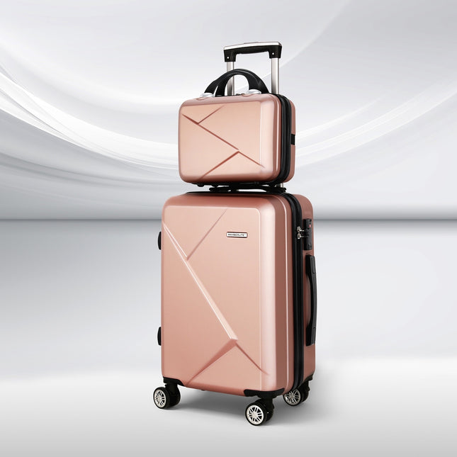 Wanderlite 2Set 20 Inch Luggage Case with 12 Inch Handheld Luggage Box Hard Shell Travel Suitcase TSA Lock  Rose Gold.