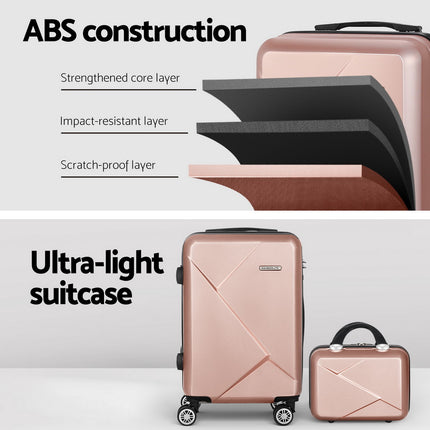 Wanderlite 2Set 20 Inch Luggage Case with 12 Inch Handheld Luggage Box Hard Shell Travel Suitcase TSA Lock  Rose Gold.