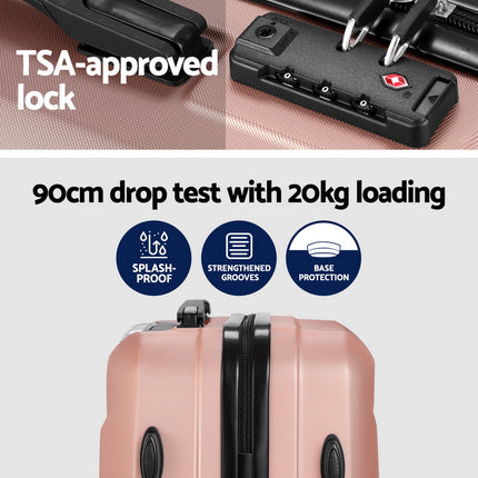 Wanderlite 2Set 20 Inch Luggage Case with 12 Inch Handheld Luggage Box Hard Shell Travel Suitcase TSA Lock  Rose Gold.