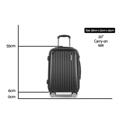 Wanderlite 20 Inch Luggage with Zipper Lock Carry On Hard Shell Travel Suitcase Luggage Case Black.