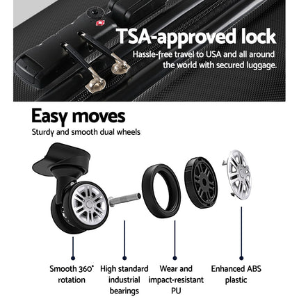 Wanderlite 24 Inch Luggage with TSA Lock Spinner Travel Suitcase Carry On Hard Shell Luggage Case Black.