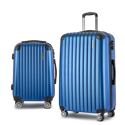 Wanderlite 20-28 Inch Luggage 2Set with TSA Lock Spinner Carry On Hard Shell Travel Suitcase Luggage Case Blue.