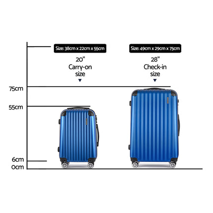 Wanderlite 20-28 Inch Luggage 2Set with TSA Lock Spinner Carry On Hard Shell Travel Suitcase Luggage Case Blue.