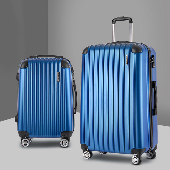 Wanderlite 20-28 Inch Luggage 2Set with TSA Lock Spinner Carry On Hard Shell Travel Suitcase Luggage Case Blue.