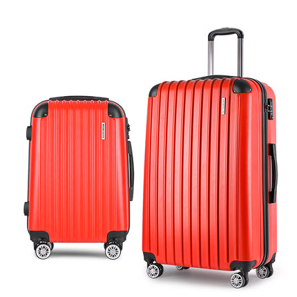 Wanderlite 20-28 Inch Luggage 2Set with TSA Lock Spinner Carry On Hard Shell Travel Suitcase Luggage Case Red.