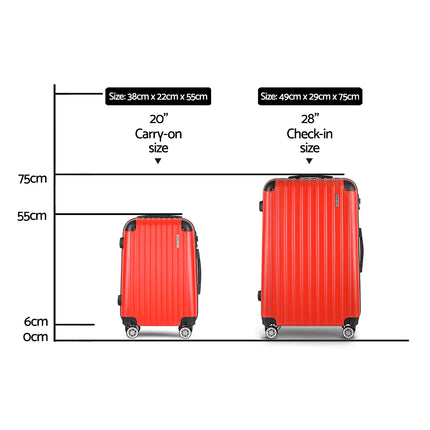 Wanderlite 20-28 Inch Luggage 2Set with TSA Lock Spinner Carry On Hard Shell Travel Suitcase Luggage Case Red.