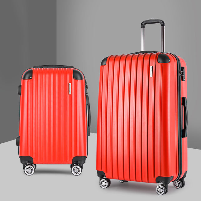 Wanderlite 20-28 Inch Luggage 2Set with TSA Lock Spinner Carry On Hard Shell Travel Suitcase Luggage Case Red.