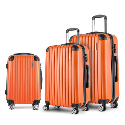 Wanderlite 20-24-28 Inch Luggage 3Set with TSA Lock Spinner Carry On Hard Shell Travel Suitcase Luggage Case Orange.