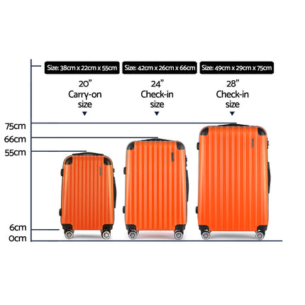 Wanderlite 20-24-28 Inch Luggage 3Set with TSA Lock Spinner Carry On Hard Shell Travel Suitcase Luggage Case Orange.