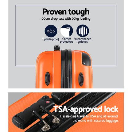 Wanderlite 20-24-28 Inch Luggage 3Set with TSA Lock Spinner Carry On Hard Shell Travel Suitcase Luggage Case Orange.