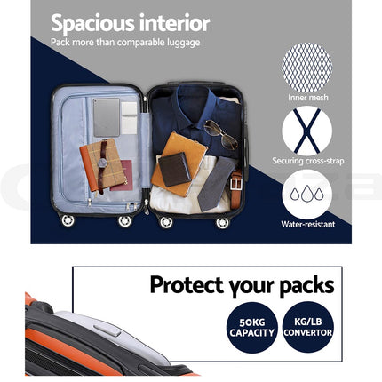 Wanderlite 20-24-28 Inch Luggage 3Set with TSA Lock Spinner Carry On Hard Shell Travel Suitcase Luggage Case Orange.