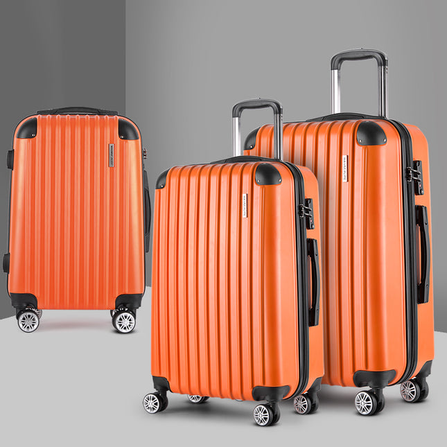 Wanderlite 20-24-28 Inch Luggage 3Set with TSA Lock Spinner Carry On Hard Shell Travel Suitcase Luggage Case Orange.