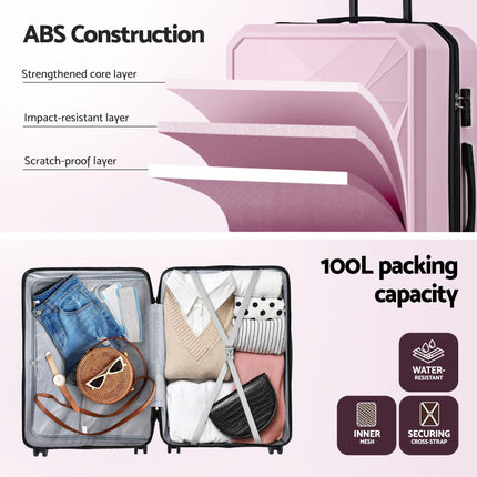 Wanderlite 28" Luggage Suitcase Trolley Travel Lightweight TSA Hardshell Pink.