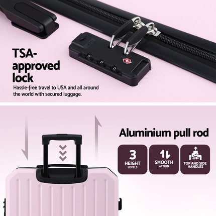 Wanderlite 28" Luggage Suitcase Trolley Travel Lightweight TSA Hardshell Pink.