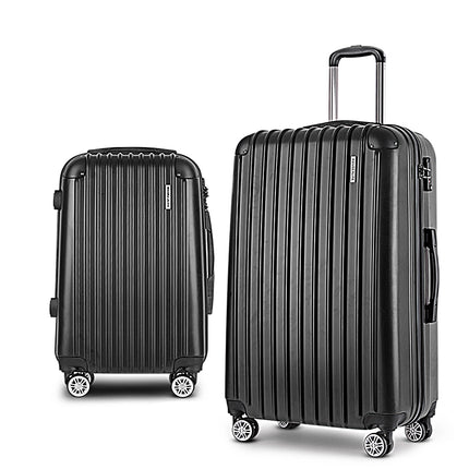 Wanderlite 20in 28in Luggage 2Set with Zipper Lock Carry On Hard Shell Travel Suitcase Luggage Case Black.