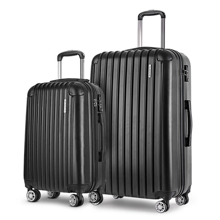 Wanderlite 20in 28in Luggage 2Set with Zipper Lock Carry On Hard Shell Travel Suitcase Luggage Case Black.