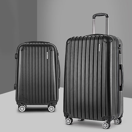 Wanderlite 20in 28in Luggage 2Set with Zipper Lock Carry On Hard Shell Travel Suitcase Luggage Case Black.