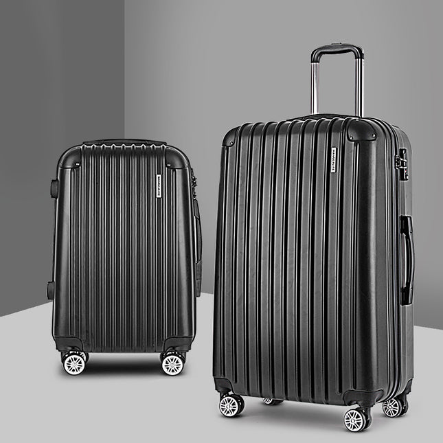 Wanderlite 20in 28in Luggage 2Set with Zipper Lock Carry On Hard Shell Travel Suitcase Luggage Case Black.