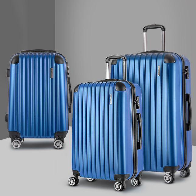Wanderlite 3 Set Luggage 20-24-28 Inch with Zipper Lock Carry On Hard Shell Travel Suitcase Luggage Case Blue.