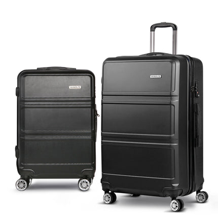 Wanderlite 2Set 20-28 Inch Luggage with TSA Lock Spinner Travel Suitcase Carry On Hard Shell Luggage Case Black.