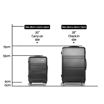 Wanderlite 2Set 20-28 Inch Luggage with TSA Lock Spinner Travel Suitcase Carry On Hard Shell Luggage Case Black.
