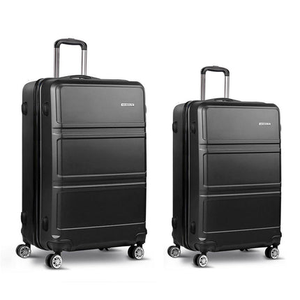 Wanderlite 2Set 20-28 Inch Luggage with TSA Lock Spinner Travel Suitcase Carry On Hard Shell Luggage Case Black.
