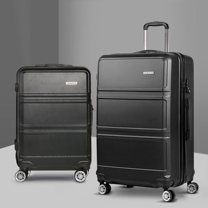 Wanderlite 2Set 20-28 Inch Luggage with TSA Lock Spinner Travel Suitcase Carry On Hard Shell Luggage Case Black.