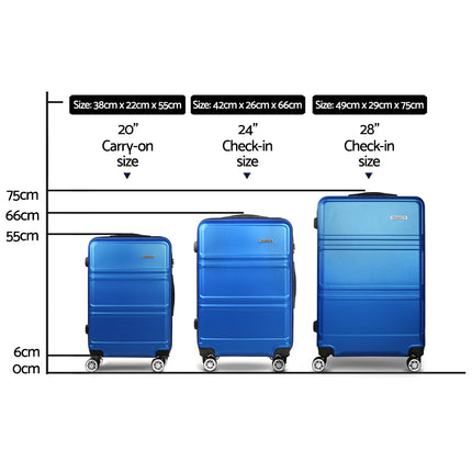 Wanderlite 20" 24" 28" Luggage with TSA Lock Spinner Travel Suitcase Carry On Hard Shell Luggage Case Blue.