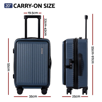 Wanderlite 20" Luggage Suitcase Front Pocket Travel Carry On Dual TSA Navy.