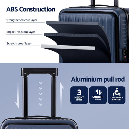 Wanderlite 20" Luggage Suitcase Front Pocket Travel Carry On Dual TSA Navy.