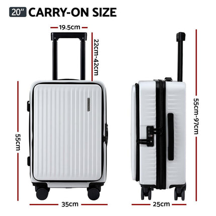 Wanderlite 20" Luggage Suitcase Front Pocket Travel Carry On Dual TSA White.