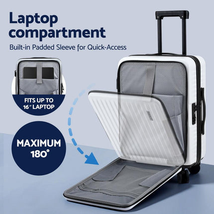 Wanderlite 20" Luggage Suitcase Front Pocket Travel Carry On Dual TSA White.