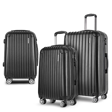 Wanderlite 3 Set Luggage 20-24-28 Inch with TSA Lock Spinner Hard Shell Travel Suitcase Luggage Organiser Case Black.
