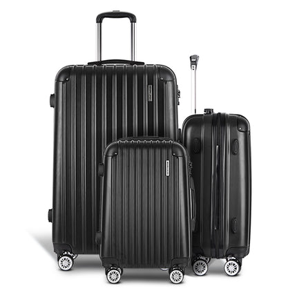 Wanderlite 3 Set Luggage 20-24-28 Inch with TSA Lock Spinner Hard Shell Travel Suitcase Luggage Organiser Case Black.