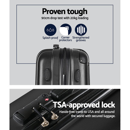 Wanderlite 3 Set Luggage 20-24-28 Inch with TSA Lock Spinner Hard Shell Travel Suitcase Luggage Organiser Case Black.