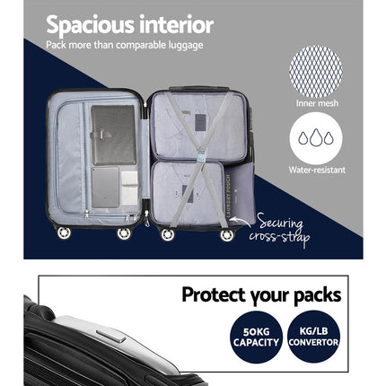 Wanderlite 3 Set Luggage 20-24-28 Inch with TSA Lock Spinner Hard Shell Travel Suitcase Luggage Organiser Case Black.