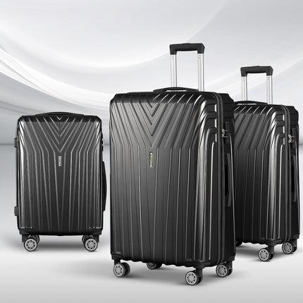 Wanderlite 3 Set Luggage 20-24-28 Inch Suitcase with TSA Lock Carry On Hard Shell Travel Luggage Organiser Case Black.