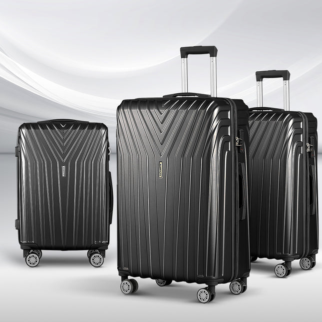Wanderlite 3 Set Luggage 20-24-28 Inch Suitcase with TSA Lock Carry On Hard Shell Travel Luggage Organiser Case Black.