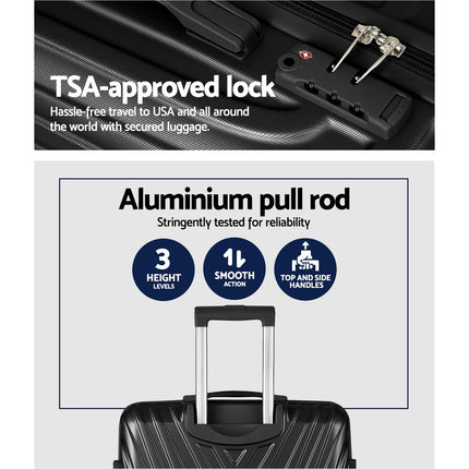 Wanderlite 3 Set Luggage 20-24-28 Inch Suitcase with TSA Lock Carry On Hard Shell Travel Luggage Organiser Case Black.