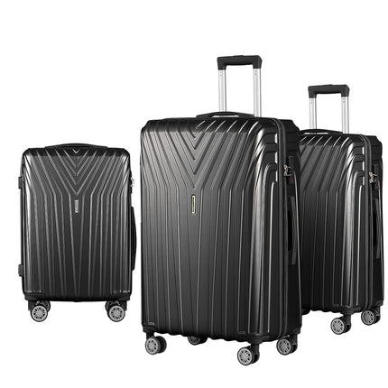 Wanderlite 3 Set Luggage 20-24-28 Inch Suitcase with TSA Lock Carry On Hard Shell Travel Luggage Organiser Case Black.