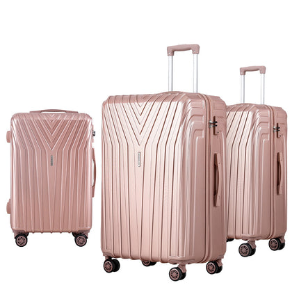 Wanderlite 3 Set Luggage 20-24-28 Inch Suitcase with TSA Lock Carry On Hard Shell Travel Luggage Organiser Case Pink.