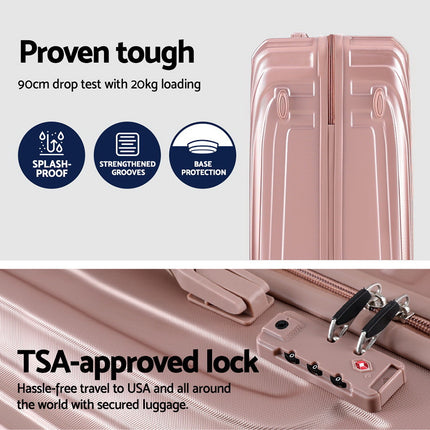 Wanderlite 3 Set Luggage 20-24-28 Inch Suitcase with TSA Lock Carry On Hard Shell Travel Luggage Organiser Case Pink.